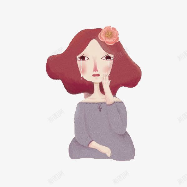 流泪的女孩茶壶png免抠素材_新图网 https://ixintu.com 情感流露 流泪伤心 流泪的小女孩 紫色 红色