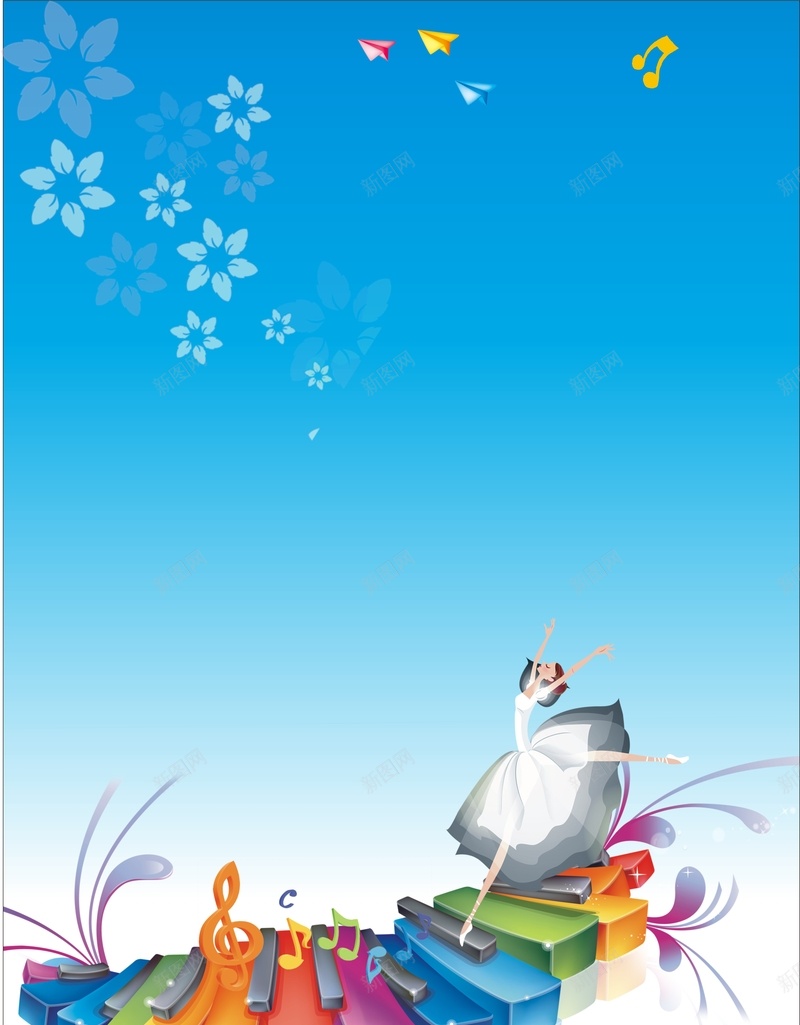 手绘蓝色钢琴舞女背景cdr设计背景_新图网 https://ixintu.com 卡通 手绘 童趣 舞女 蓝色 钢琴