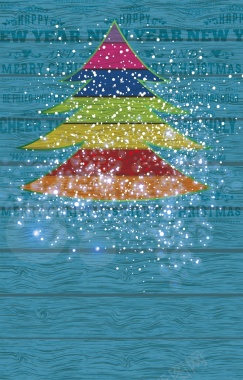 蓝色木板上画的彩色圣诞树背景矢量图背景