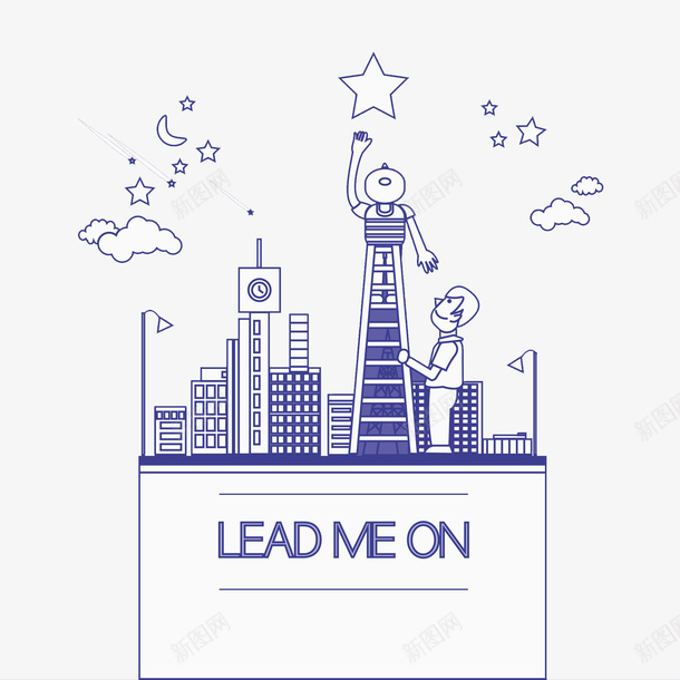 手绘机器人引领图png免抠素材_新图网 https://ixintu.com 创意 卡通 商务 手绘 楼梯 立体 简约 英文 设计