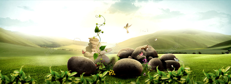 淘宝化妆品背景psd_新图网 https://ixintu.com 促销 摄影 活动 海报banner 绿色 花 风景