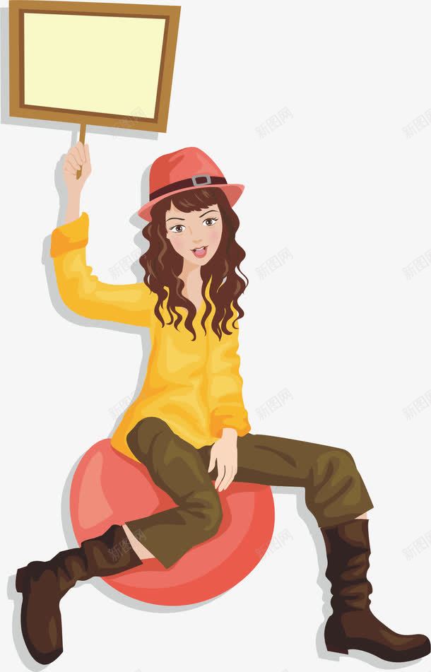 时尚女孩png免抠素材_新图网 https://ixintu.com 举牌 卡通人物 女汉子 酷派
