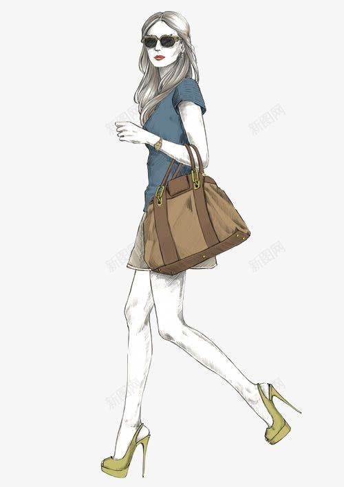街拍女孩png免抠素材_新图网 https://ixintu.com 卡通 墨镜 女孩 手绘 插画 时尚 街拍