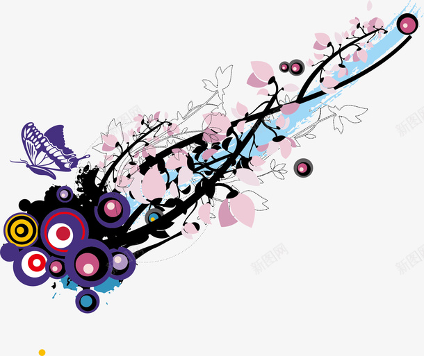蝴蝶与鲜花矢量图ai免抠素材_新图网 https://ixintu.com 时尚 潮流 鲜花 矢量图