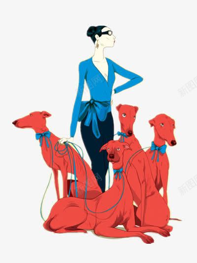 插画png免抠素材_新图网 https://ixintu.com 大狗 女子 彩色 摩登 装饰
