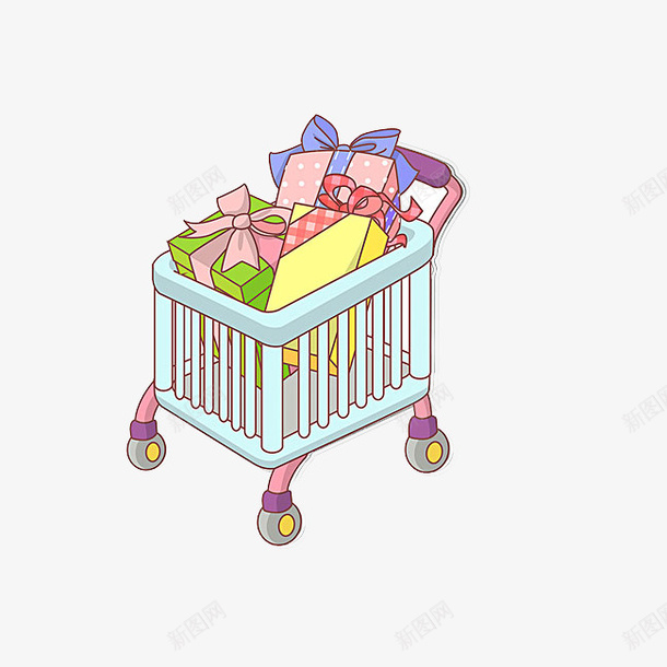 购物车和礼盒png免抠素材_新图网 https://ixintu.com 一辆 手绘 礼盒 简图 绿色的 蝴蝶结 购物车 黄色的