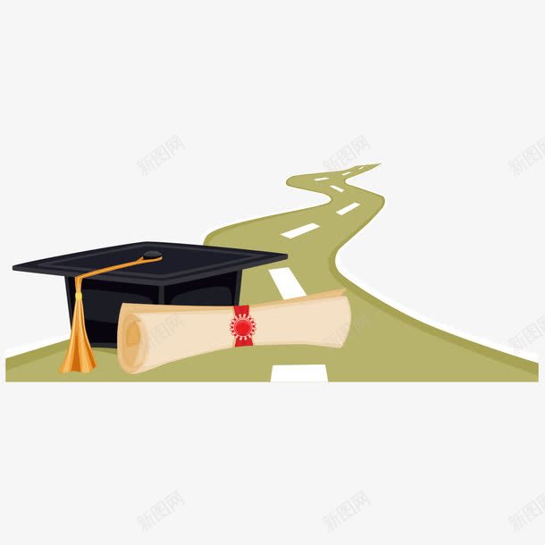 成功之路png免抠素材_新图网 https://ixintu.com 一条路 博士帽 纸卷 路
