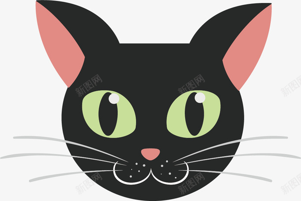 卡通猫脸png免抠素材_新图网 https://ixintu.com 卡通 猫 黑色