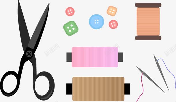 温暖感针线矢量图ai免抠素材_新图网 https://ixintu.com 剪刀 女工 女红 扣子 缝补 针线 矢量图