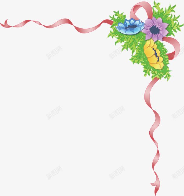 彩带花朵边框png免抠素材_新图网 https://ixintu.com 彩带 花朵 设计 边框