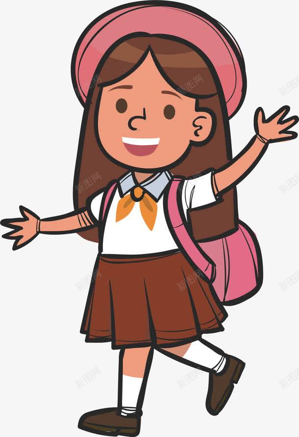 穿校服的女孩png免抠素材_新图网 https://ixintu.com 卡通女孩 卡通礼貌 夏季校服 小女孩 手绘女孩 打招呼 校服女孩 矢量png