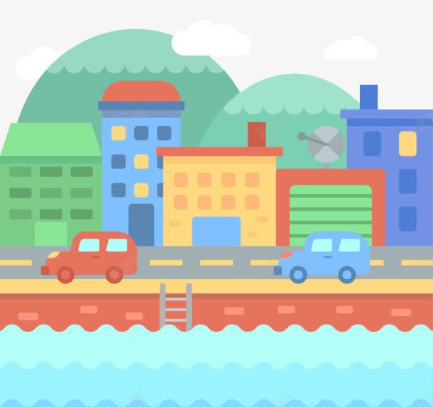 彩色城市背景车辆png免抠素材_新图网 https://ixintu.com 卡通城市 卡通车 城市 彩色城市