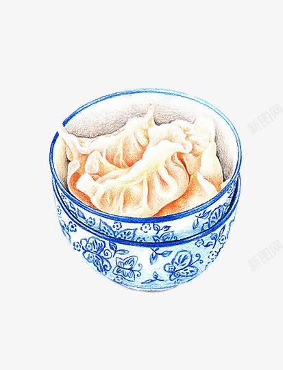 饺子png免抠素材_新图网 https://ixintu.com 中国风 手绘 碗 青花瓷 饺子