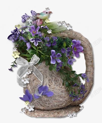 编织的花瓶png免抠素材_新图网 https://ixintu.com 小鸟 编织 花卉 蝴蝶结