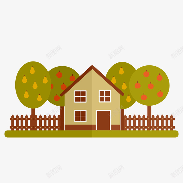 卡通房子和树png免抠素材_新图网 https://ixintu.com 卡通画 建筑 房子 树 矢量装饰 装饰