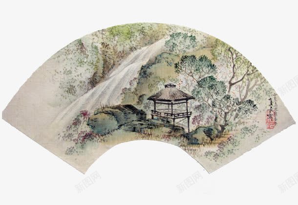 扇形扇面png免抠素材_新图网 https://ixintu.com 中国风 古风 扇形边框 水墨画 题字