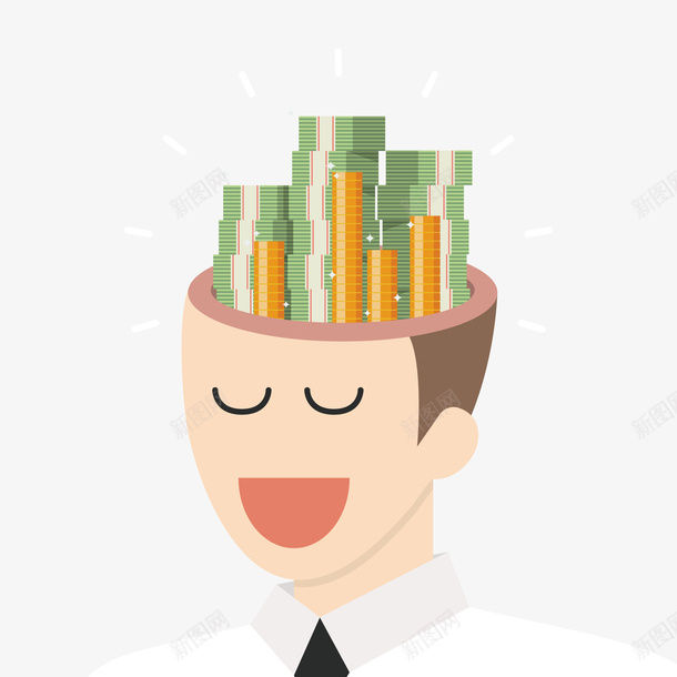 一个脑袋里装满钱的人矢量图eps免抠素材_新图网 https://ixintu.com 货币 货币png 货币矢量图 金币 钱 矢量图