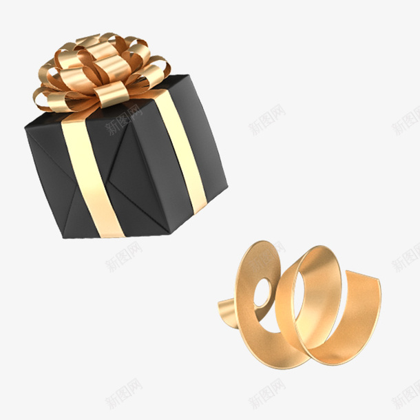 装饰立体装饰黑色礼盒png免抠素材_新图网 https://ixintu.com C4D c4d 礼物 礼盒 立体 装饰