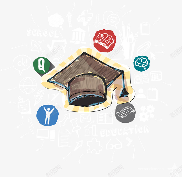 博士帽矢量图eps免抠素材_新图网 https://ixintu.com 书本 博士帽 手绘 矢量图