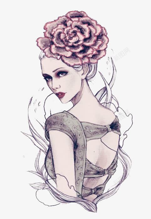 带花模特png免抠素材_新图网 https://ixintu.com 彩色 手绘美女 时尚插画