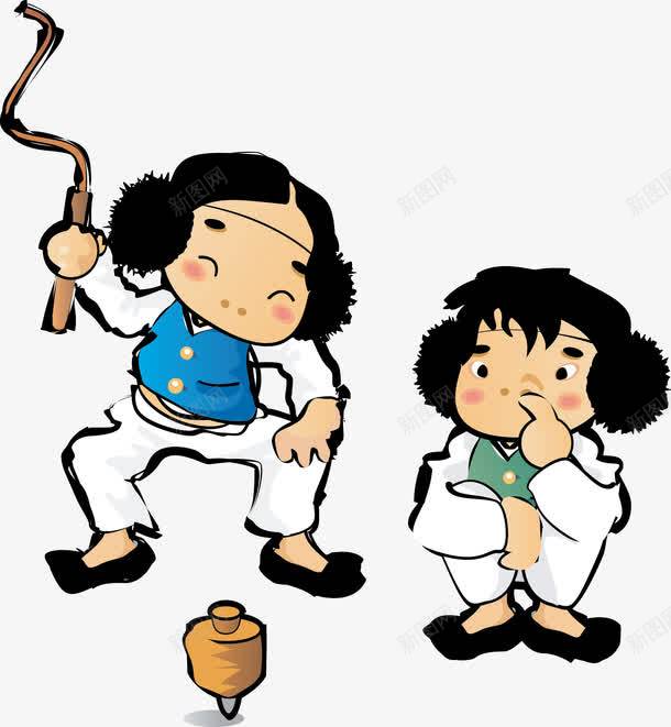 手绘打陀螺png免抠素材_新图网 https://ixintu.com 卡通陀螺 可爱 小女孩 童年