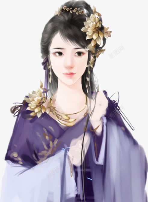 紫衣花朵头饰贤淑古风女子png免抠素材_新图网 https://ixintu.com 古风 头饰 女子 花朵 贤淑