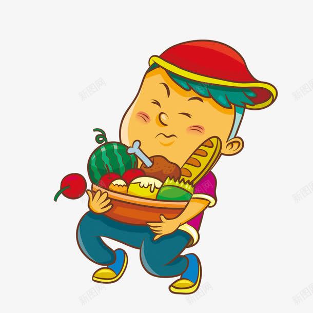 抬食物的小男孩png免抠素材_新图网 https://ixintu.com 卡通男孩 吃货 小男孩 抬食物的小男孩