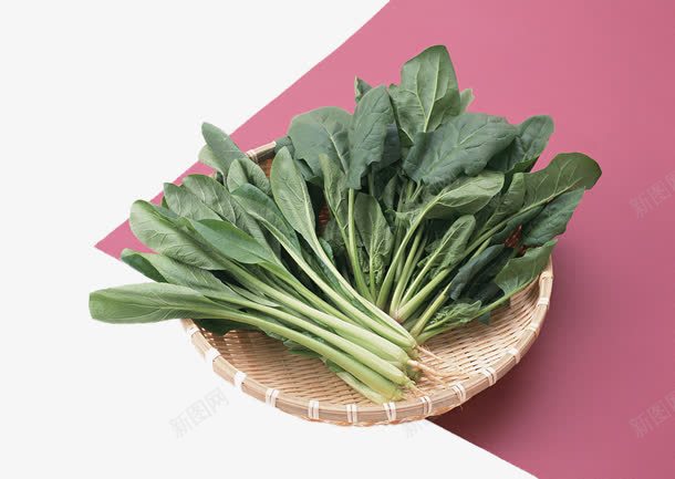 绿色菠菜png免抠素材_新图网 https://ixintu.com 竹篮 簸箕 绿色蔬菜 菠菜 食材