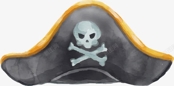 水彩黑色海盗帽png免抠素材_新图网 https://ixintu.com 手绘海盗帽 海盗帽 矢量素材 骷髅装饰 黑色帽子