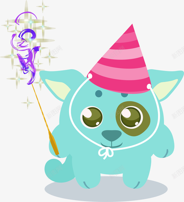 手拿魔法棒的动物png免抠素材_新图网 https://ixintu.com 万圣节装扮 动物 可爱 尖帽 矢量图案 蓝色 魔法棒