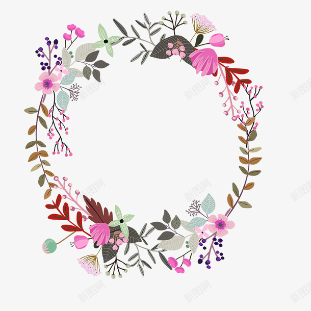 手绘花草花环装饰图案png免抠素材_新图网 https://ixintu.com 免抠PNG 手绘 树枝 花环 花草 装饰图案