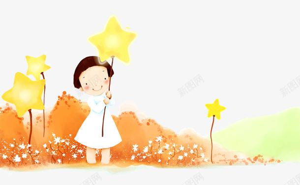 拿星星的小女孩psd免抠素材_新图网 https://ixintu.com 儿童 卡通 小姑娘
