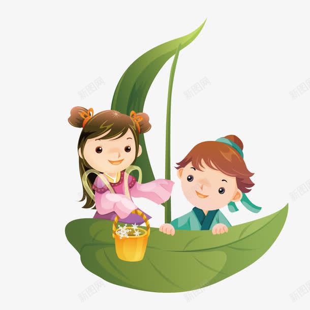 将叶子做成小船的牛郎织女png免抠素材_新图网 https://ixintu.com 做成 叶子 小船 牛郎织女
