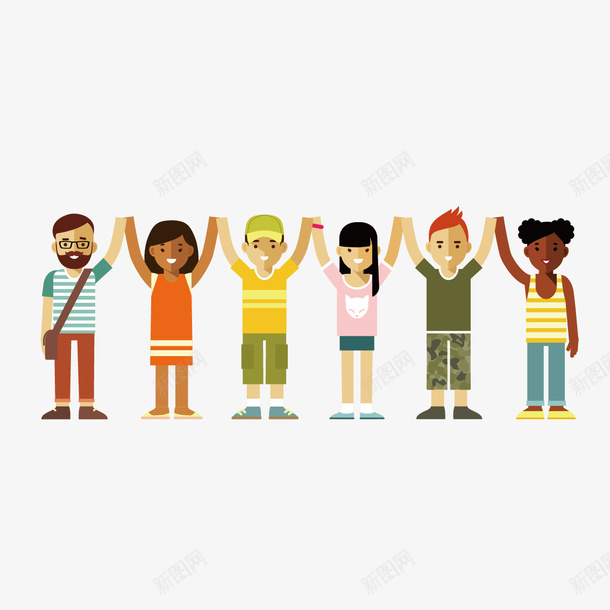 牵着手的一排人矢量图eps免抠素材_新图网 https://ixintu.com 人 女孩 牵着手 男孩 矢量图