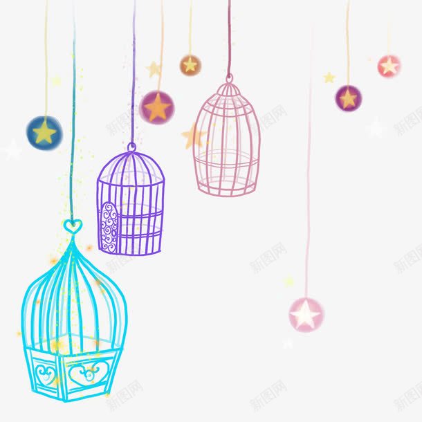 彩色的鸟笼png免抠素材_新图网 https://ixintu.com PNG图形 PNG装饰 五角星 手绘 装饰 鸟笼