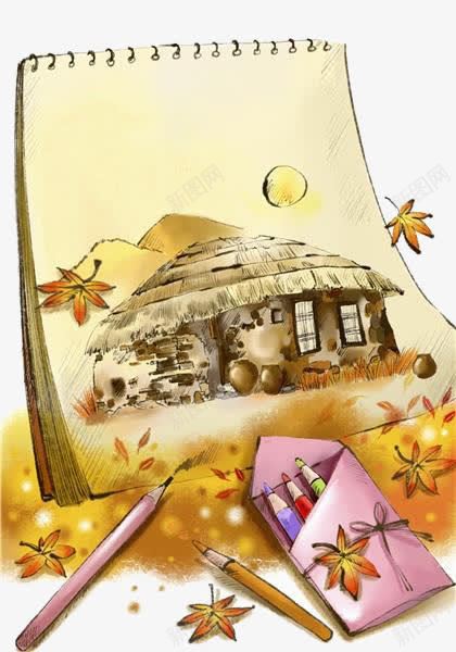 卡通画纸手绘png免抠素材_新图网 https://ixintu.com 卡通 卡通画纸 手绘 树叶 画纸 素描
