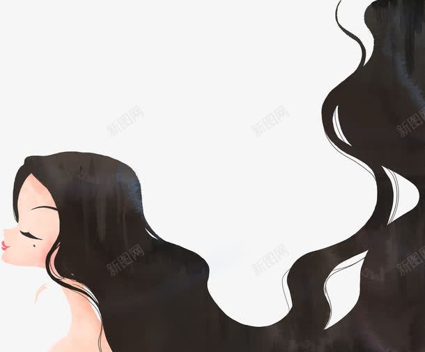 手绘长发女郎海报png免抠素材_新图网 https://ixintu.com 女郎 海报 长发