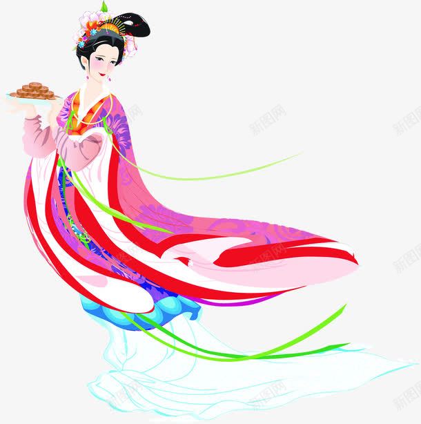 中秋节手绘粉衣美女月饼png免抠素材_新图网 https://ixintu.com 中秋节 月饼 美女