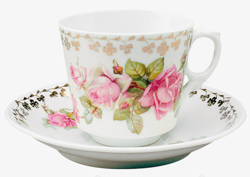 手绘粉色花朵茶杯png免抠素材_新图网 https://ixintu.com 手绘 欧式 粉色 花朵 茶杯
