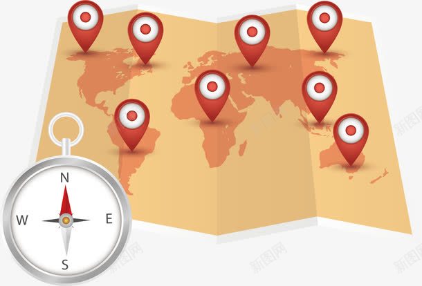 地图上的标记符号图标png_新图网 https://ixintu.com 地图 复古地图 寻宝图 寻宝路线 指南针 标记符号 矢量png