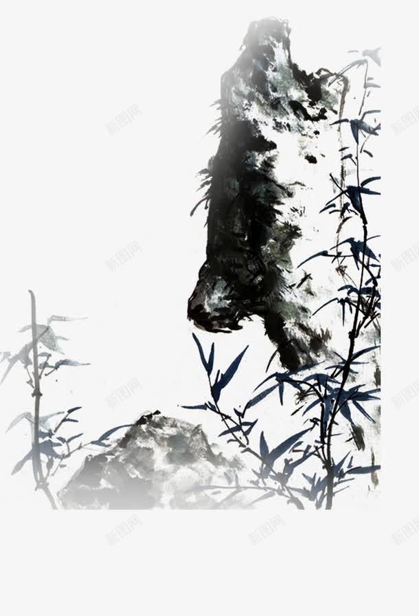 中国画山png免抠素材_新图网 https://ixintu.com 中国画竹树 假山 庭院