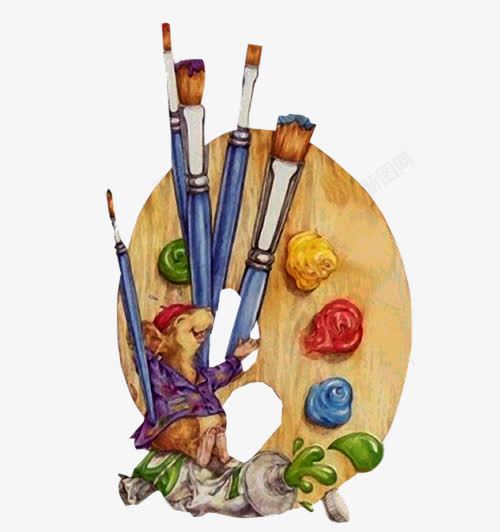 画画的卡通老鼠png免抠素材_新图网 https://ixintu.com 围裙 画盘 画笔 红色 绿色 老鼠动物鼠野生动物卡通老鼠卡通动物卡通 色盘 黄色
