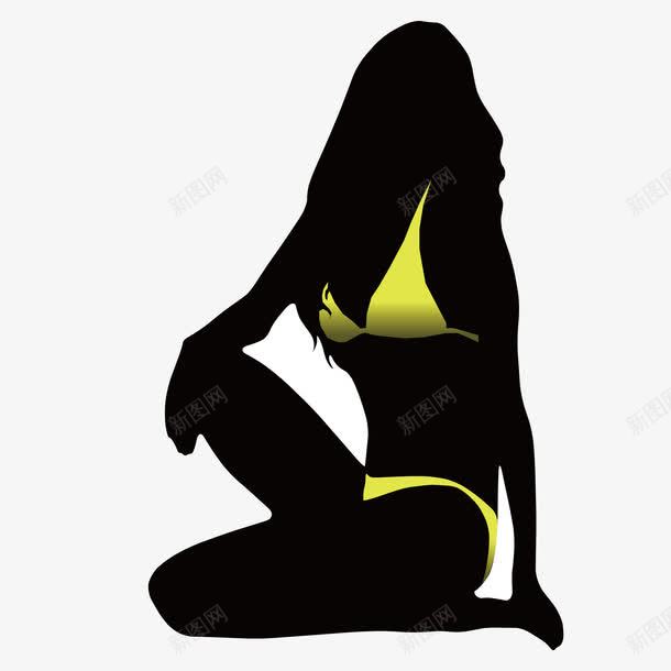 黄色比基尼女模特剪影png免抠素材_新图网 https://ixintu.com 人物剪影 女模特剪影 姿势 姿态 泳装 黄色比基尼 黑白剪影