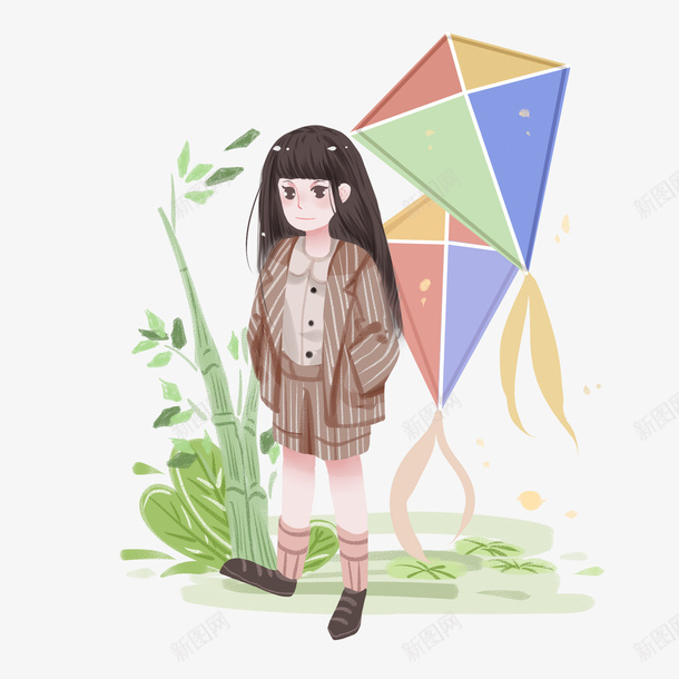 春天风筝女孩png免抠素材_新图网 https://ixintu.com 女孩 手绘 春天 花朵
