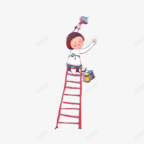 卡通人物梯子png免抠素材_新图网 https://ixintu.com 卡通 小男孩 梯子