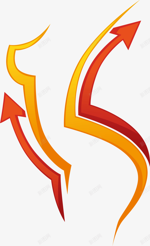 弯折箭头png免抠素材_新图网 https://ixintu.com 弯折 箭头 红黄色 线条