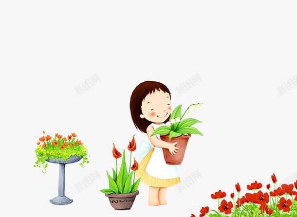 种花姑娘png免抠素材_新图网 https://ixintu.com 动漫人物 动漫动画 小花 抽象 插画 栽花 童真