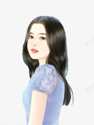 蓝裙长发女孩png免抠素材_新图网 https://ixintu.com 女孩 长发