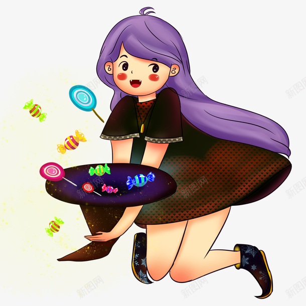 手绘万圣节女巫抱黑猫插画psd免抠素材_新图网 https://ixintu.com 万圣节 女巫 手绘 抱黑猫插画素材