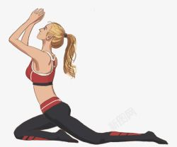 手绘人物插画锻炼身体塑身运动瑜素材